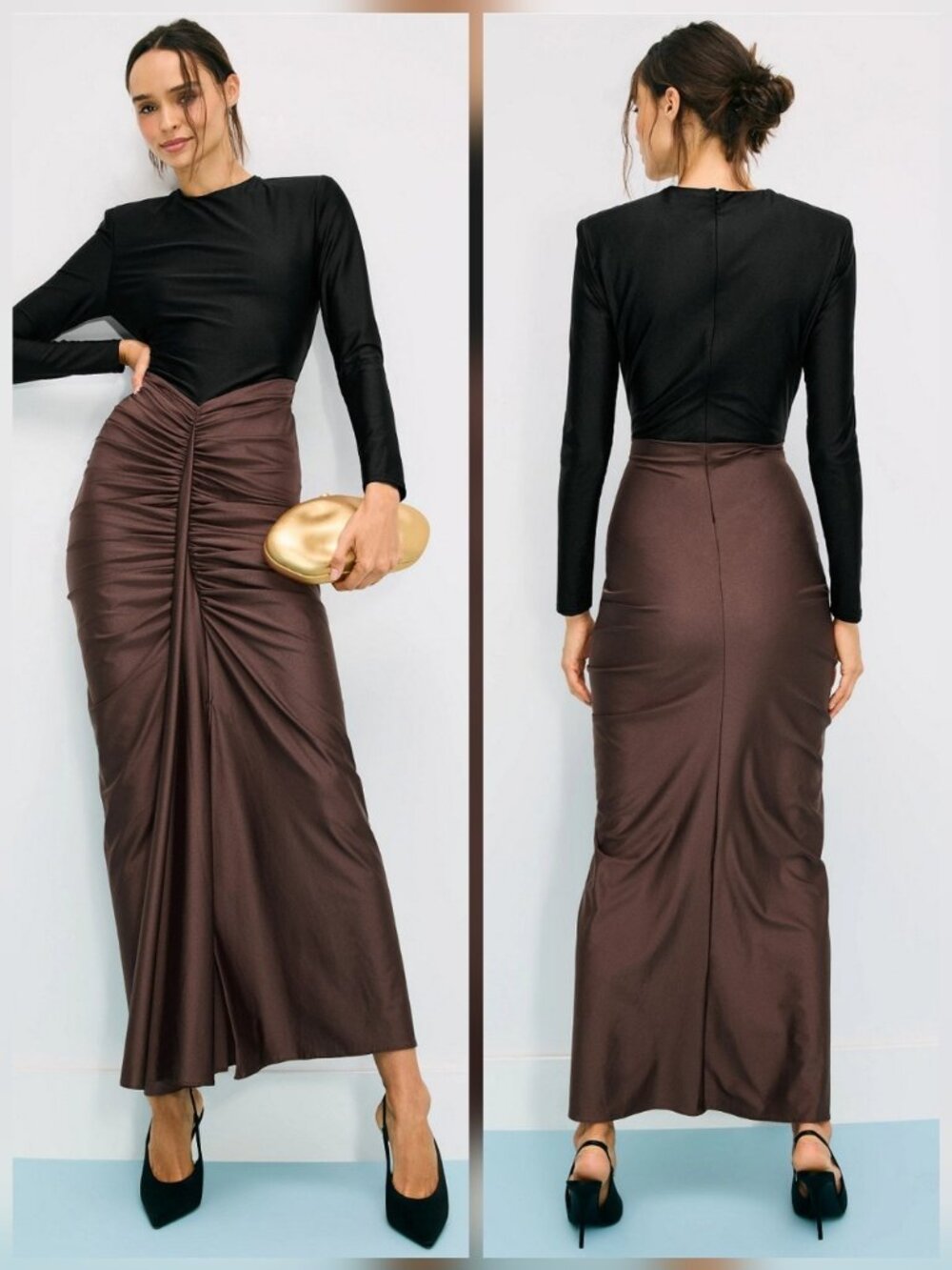 ET OCHS Tate Gown NWT Liquid Jersey Structured Ruched Column Maxi Dress NEW